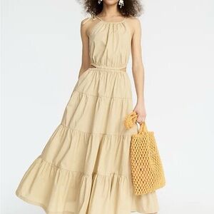 NWT J. Crew Elegant Khaki/Beige Maxi Dress w/Cut-outs | Size Large